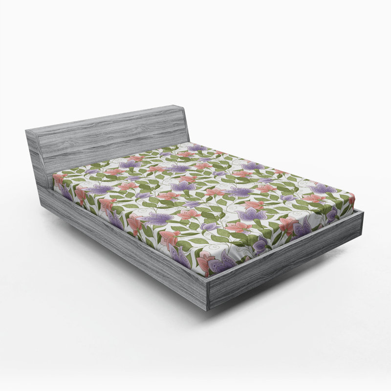 Queen Size Purple Plum Floral Microfiber Fitted Sheet