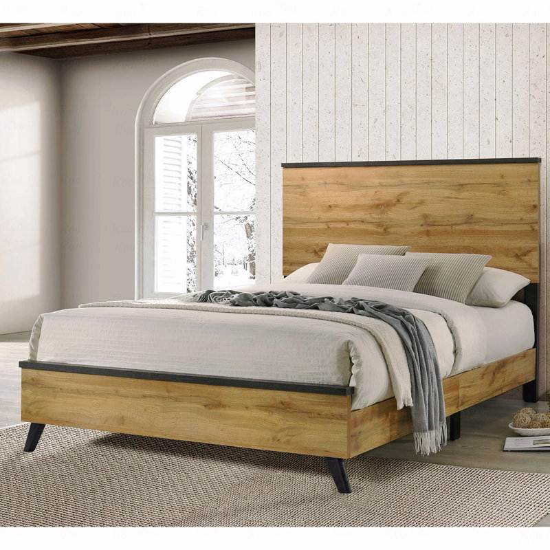 Structure de grand lit, panneau en pin naturel