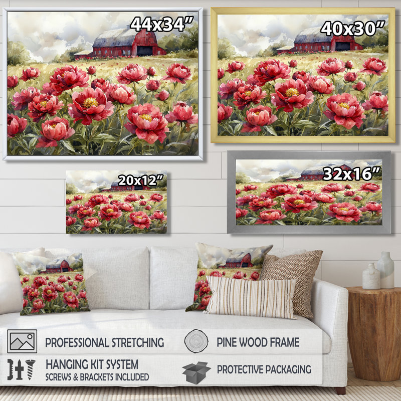 Dorel pivoines dans la brise de basse-cour V - pivoines, art mural, Reproduction encadrée d'une seule photo sans pass