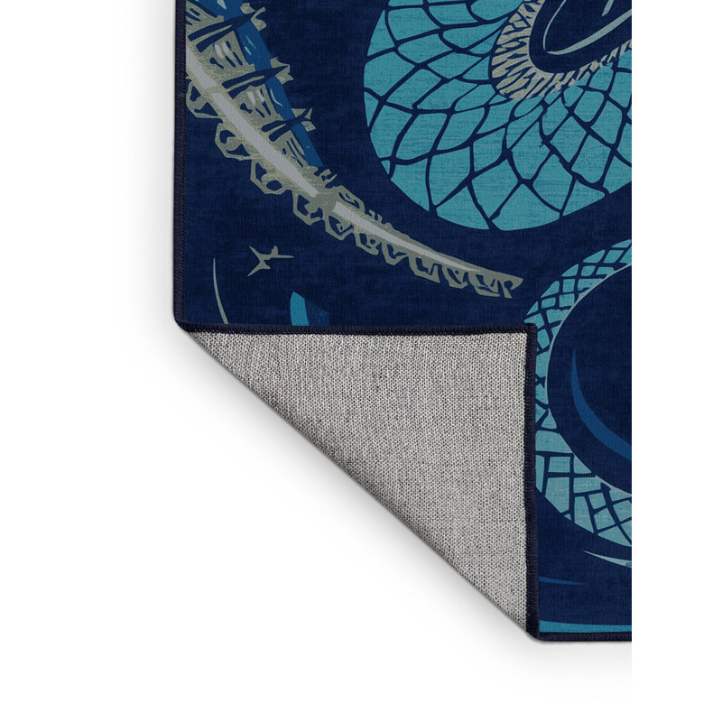 Tapis bleu audacieux et éclectique Ulster Tiamat, 7 x 10
