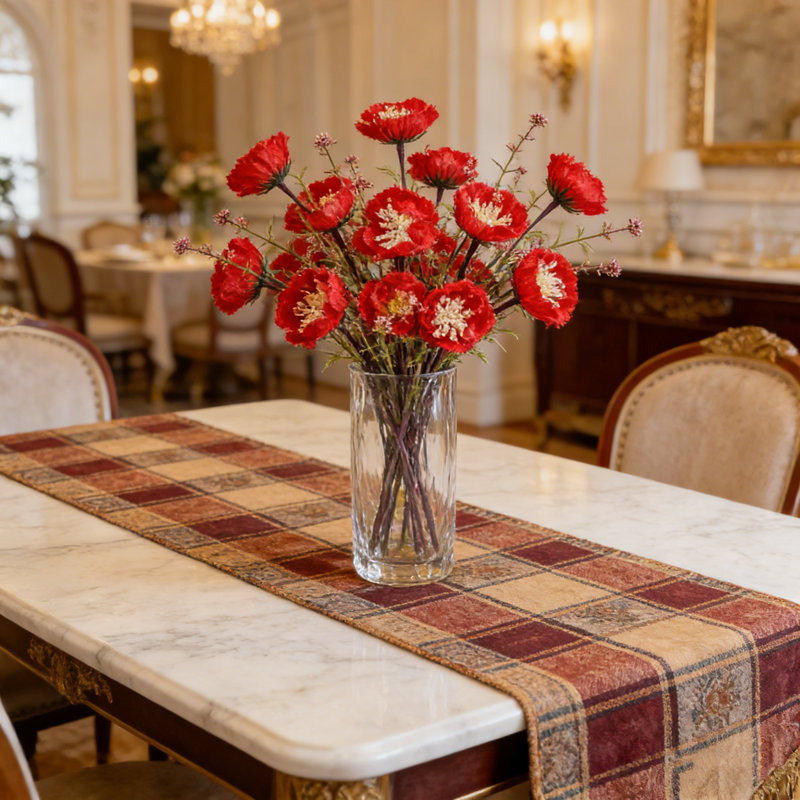 6PCS Bouquet de fleurs artificielles azalées artificielles pour salon et table à manger Décoration sèche, Rouge