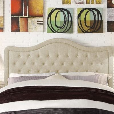Adjustable Headboard with Fine Linen Upholstery and Button Tufting for Bedroom by Lark Manor