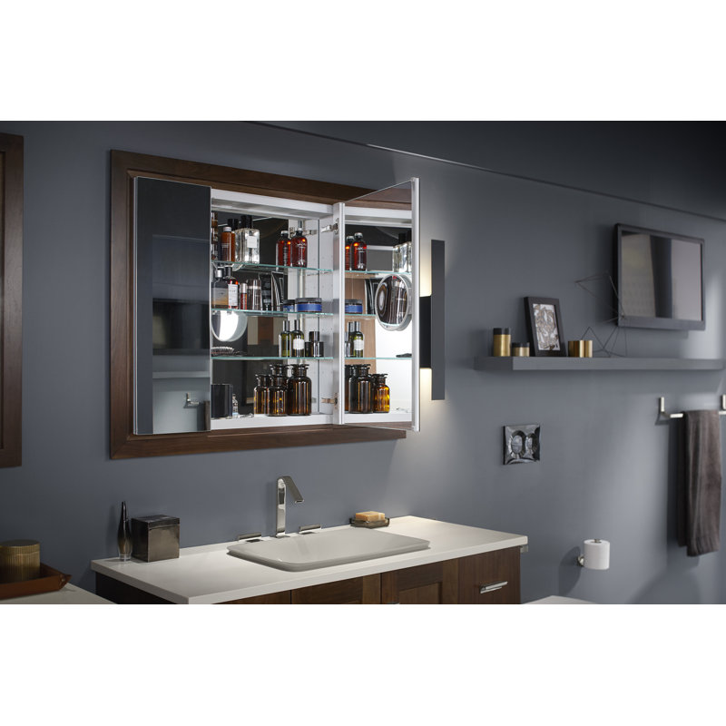 Verdera 40" W x 30" H Aluminum Medicine Cabinet with Adjustable Magnifying Mirror and Slow-Close Door