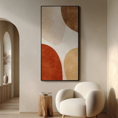 Extra Large Wall Art Fabric Print - Geometric Abstract Art Terracotta & Neutral Toned Organic Shape Contemporary Artwork Decor for Living Room or Bedroom - "Frame Assembly Required (Unfinished Frame)"