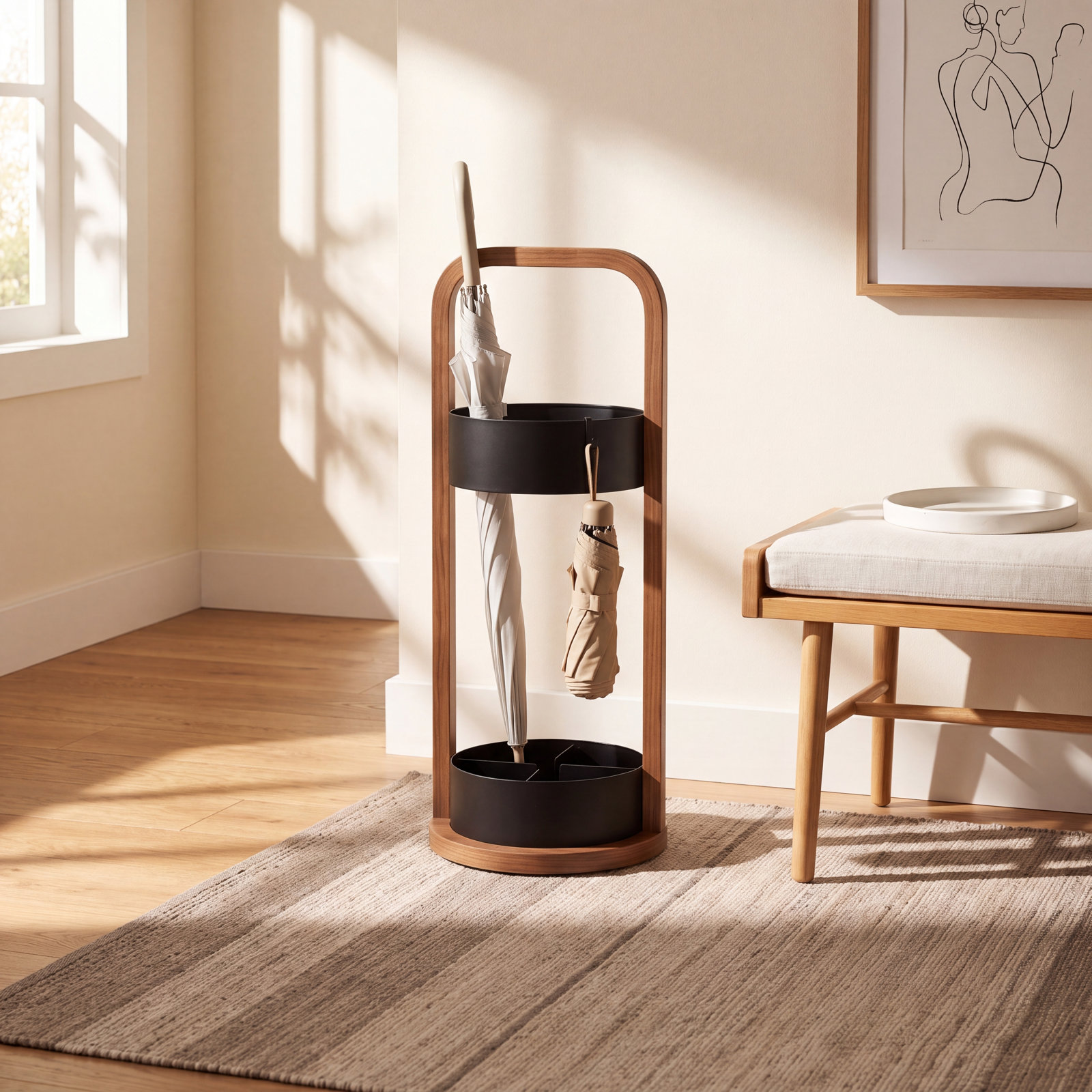 Akyah Freestanding Umbrella Stand, Black/Walnut