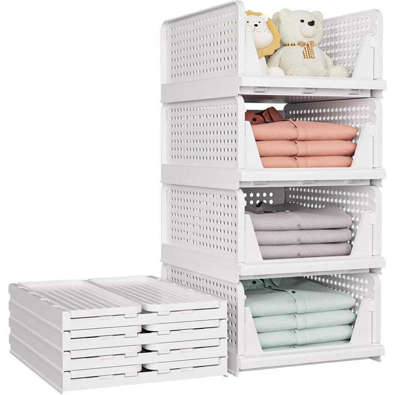 5 Pack Stackable Closet Storage Basket, Multifunctional &...