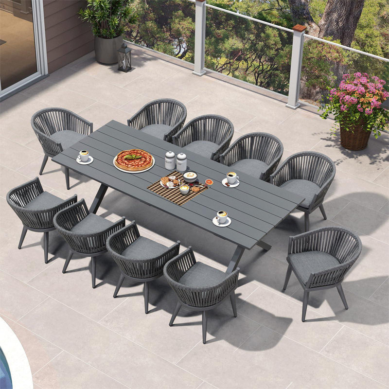 Corrigan Studio®  Outdoor Dining Set With Patio Aluminium Dining Table And Wicker Rattan Chairs Modern Furniture Cushions Sets For Backyard Indoor Decor Kitchen Grey