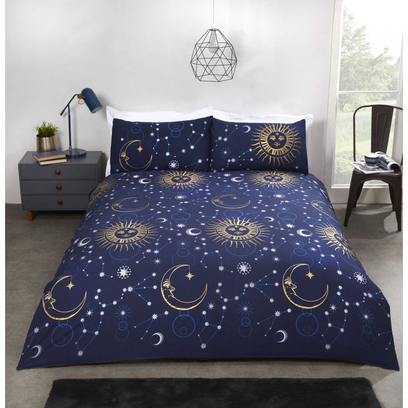 Johnsie Polyester Dots Duvet Cover with Pillowcases Included, Navy, Double - 2 Standard Pillowcases