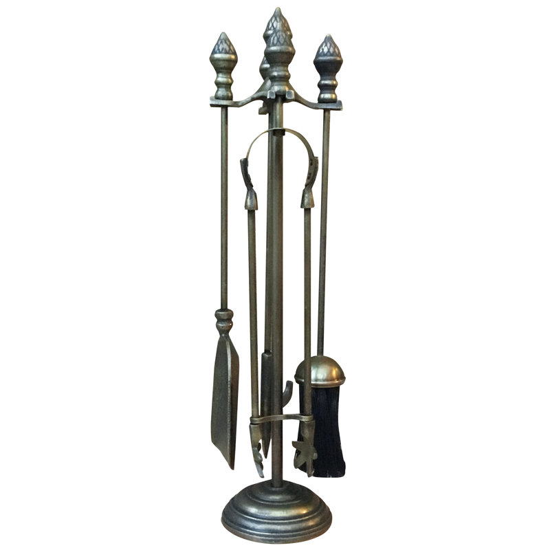 Marcellina  Iron Fireplace Tool Set, Antique