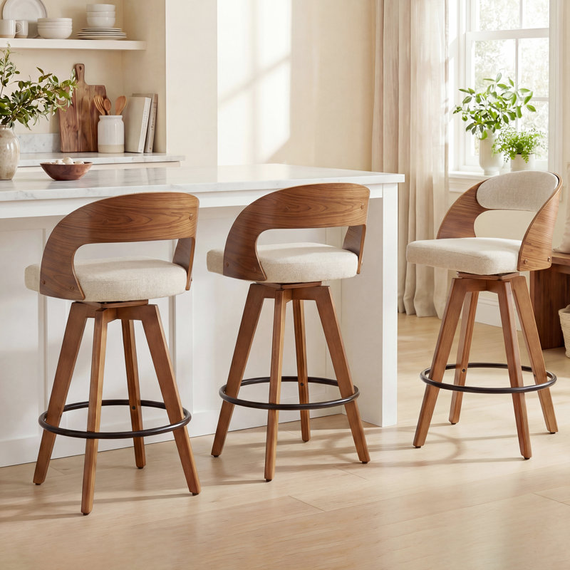 Ensemble de 3 tabourets de comptoir et de bar Deherrera, Counter Stool (26.78” Seat Height), Lin beige