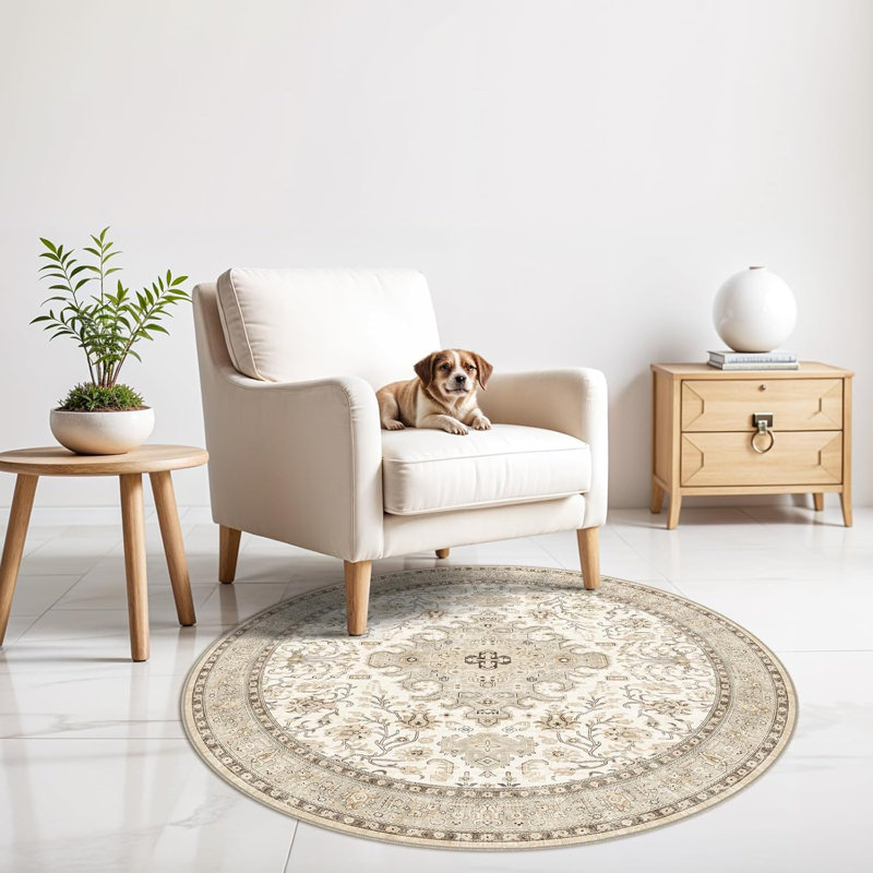 Rug Kitchen - Hallway Non Slip Washable Oriental Soft Indoor Neutral Carpet for Entry Bedroom Farmhouse Low Pile Stain Resistant Hall Rugs Long Thin Front Door Mat - Ivory