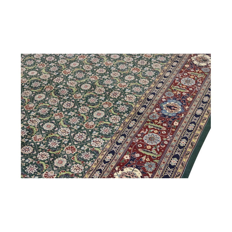 Hand-Knotted High-Quality Green and Navy Area Rug
