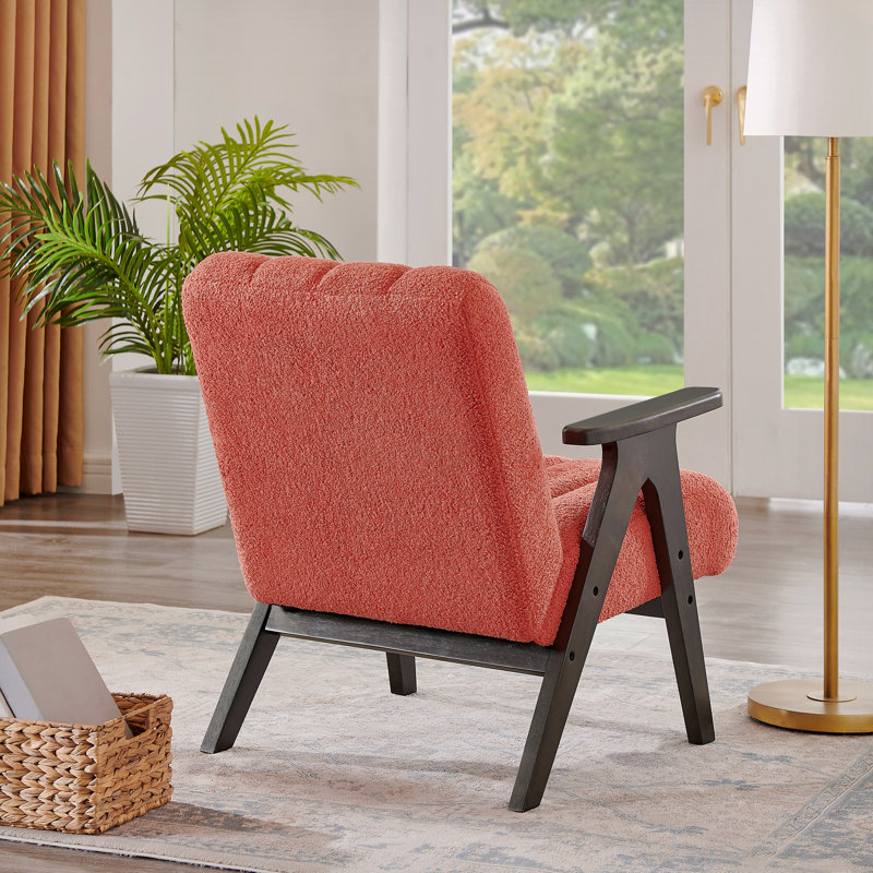 Tysha Modern Accent Chair with Espresso Wood Frame, Coral Teddy