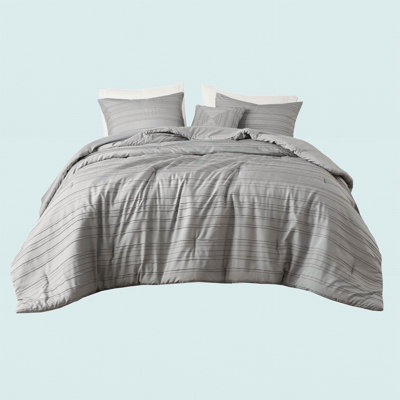 Cationic Dyed Clip Jacquard Comforter Set With Throw Pillow Gray