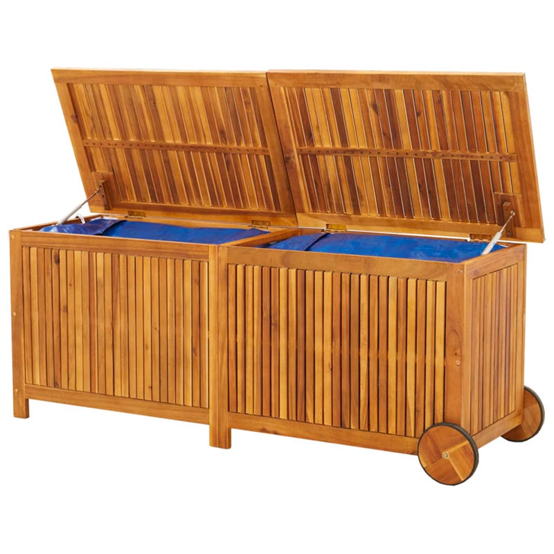 Rosalind Wheeler Daequain 150 cm W 249 L Water Resistant Acacia Solid Wood Deck Box with Wheels in Brown
