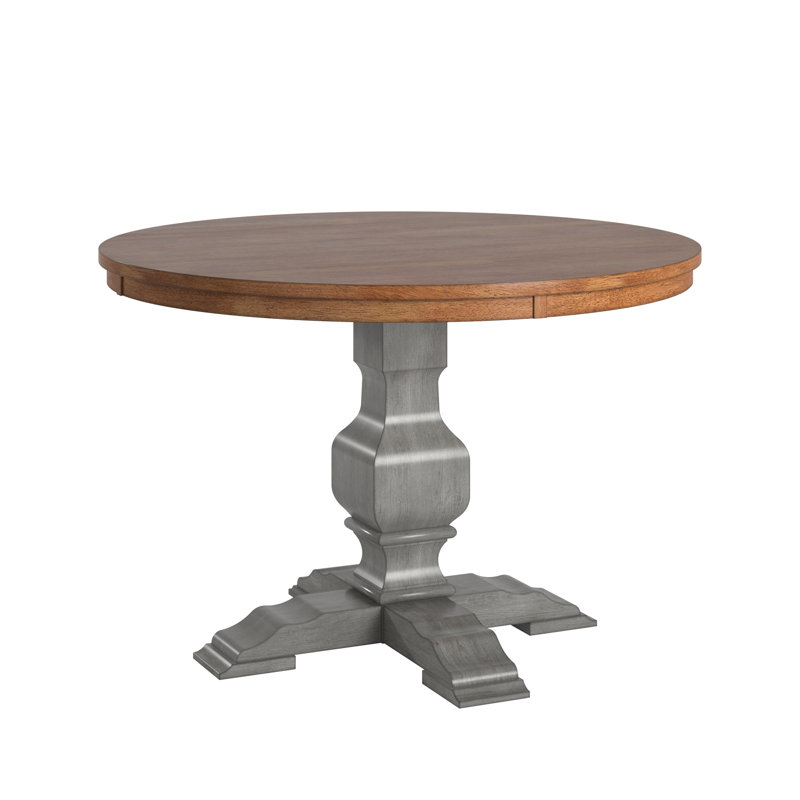 Table de salle à manger à piédestal en bois d'hévéa massif Fortville, Gris antique