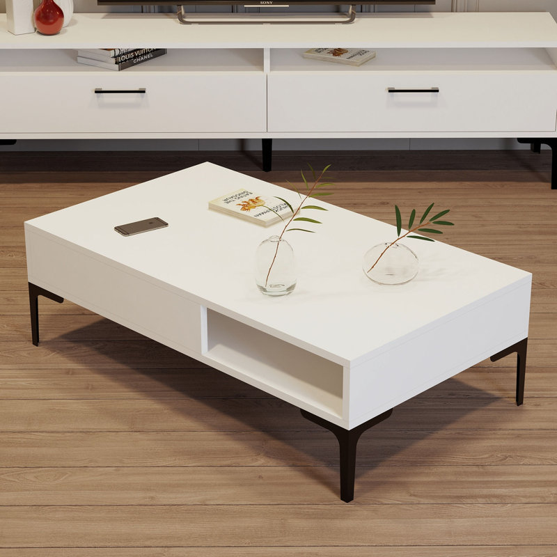 Table basse à 4 pieds avec rangement, Blanc