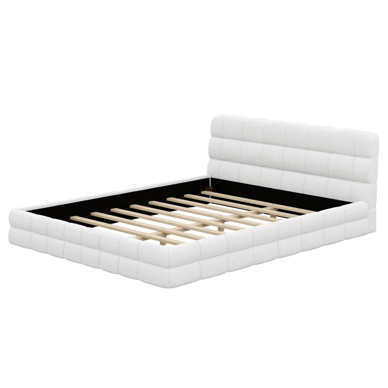 Osuma Upholstered Platform Bed, White, Queen