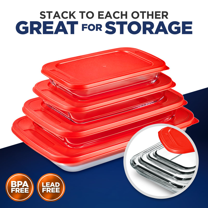 NutriChef 4 Piece Glass Bakeware Set, Red