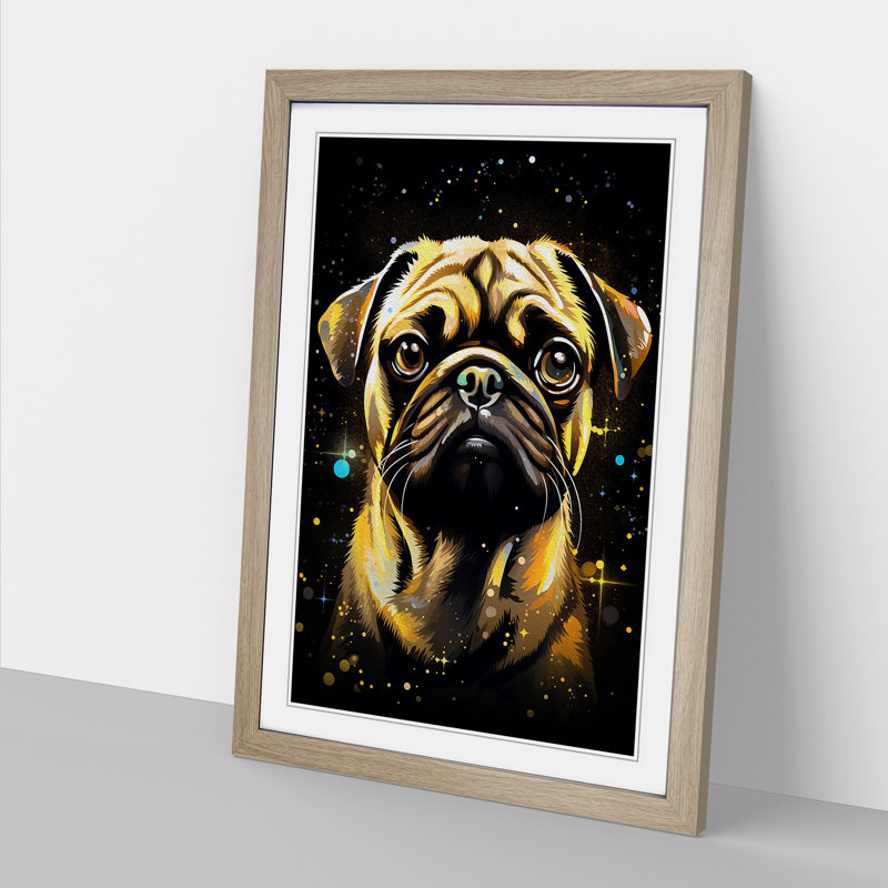 Pug Tachisme No.2 - Single Picture Frame Print on Wood, Oak, 46" H x 34" W x 2" D