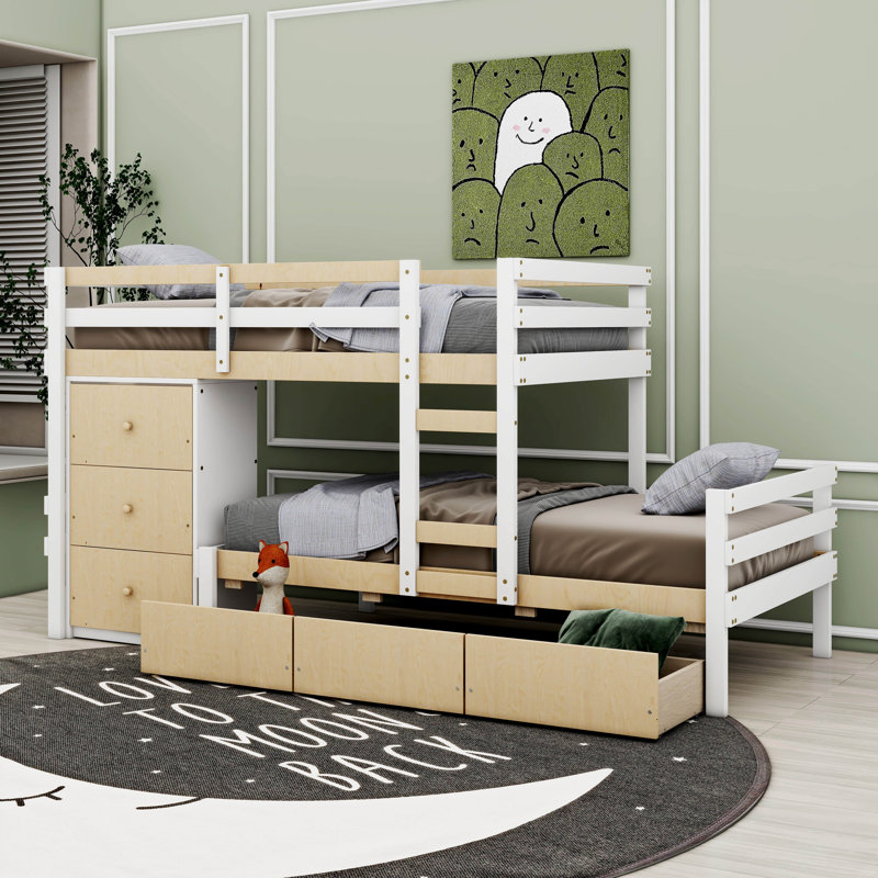 Sanna Kids Twin over Twin Bunk Bed with Drawers, Natural