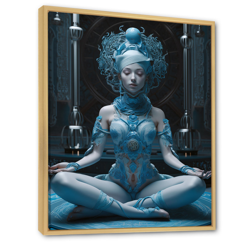 «Blue Yogini Meditation Spiritual Grace» sur toile, H 20 po x l 12 po x P 1 po, Cadre flottant brun