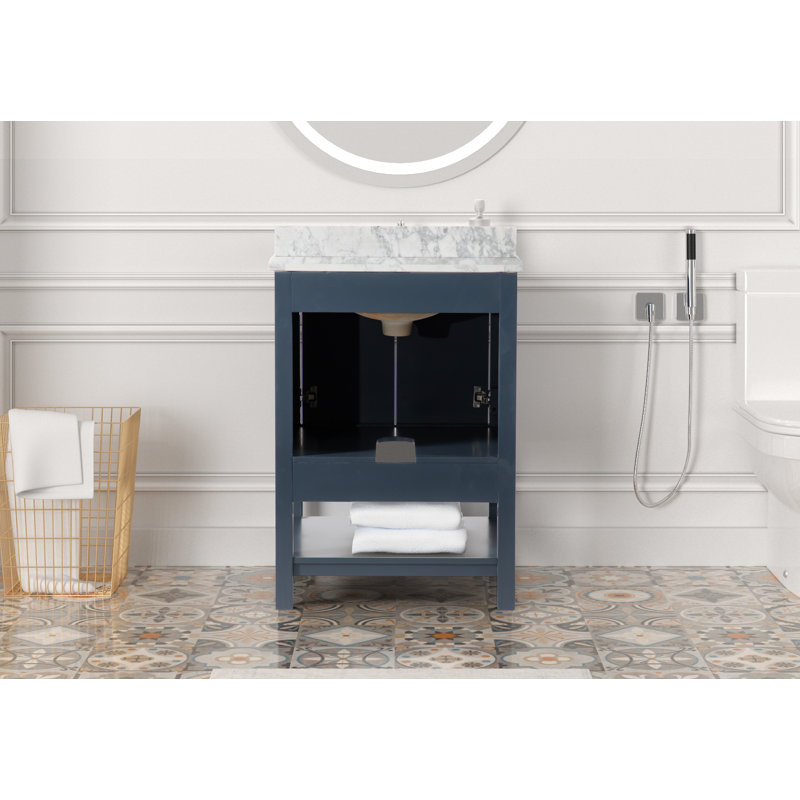 Ensemble de meuble-lavabo moderne simple 25 "avec plateau en marbre de Carrare Avenlee, Bleu