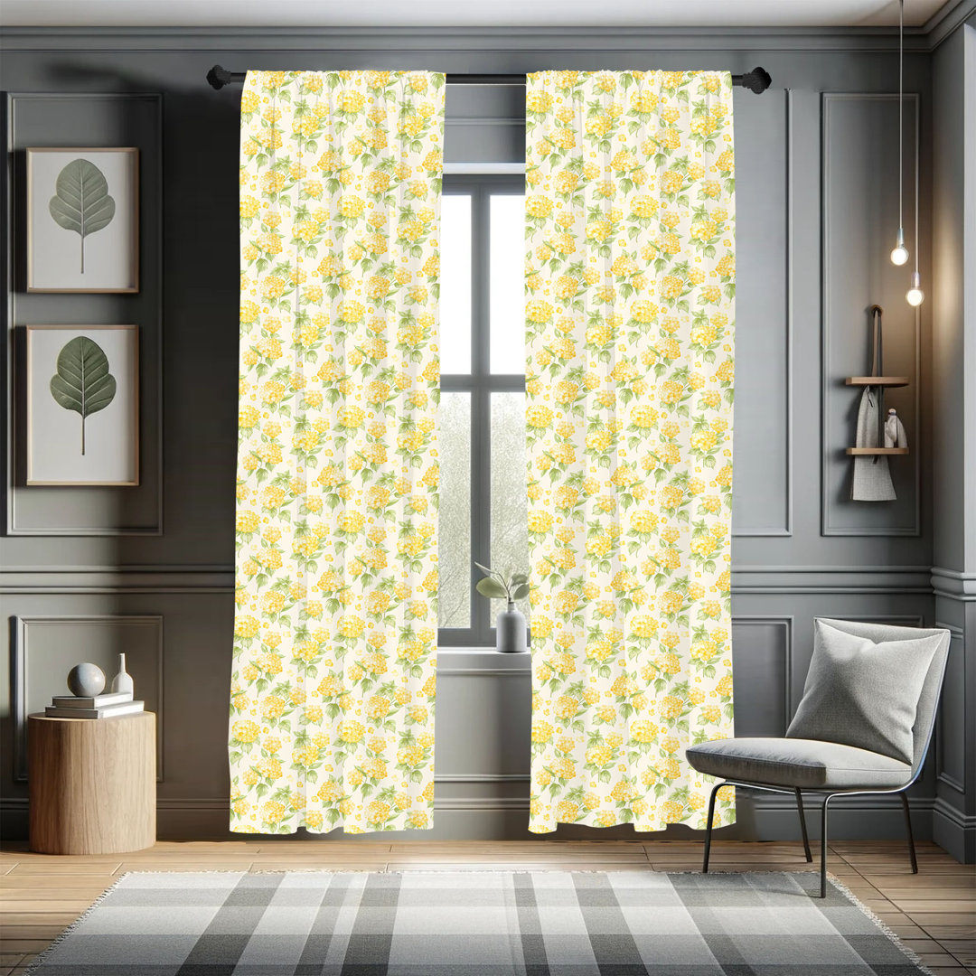 Spring Floral Semi-Sheer Rod Pocket Curtain Panels (Set of 2) East Urban Home Size per