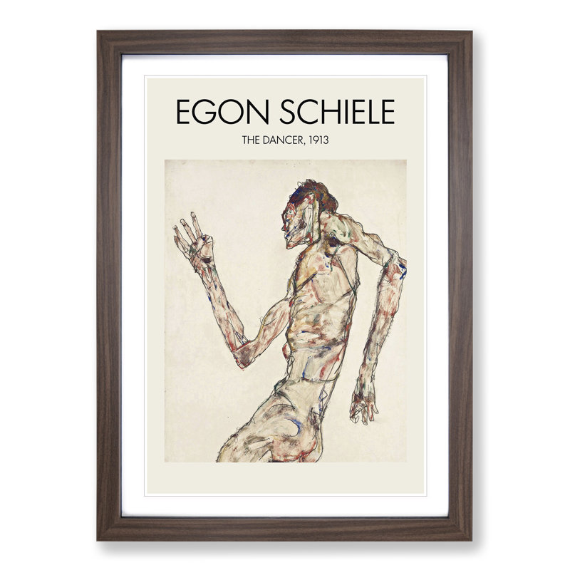 The Dancer by Egon Schiele - Picture Frame Painting, Walnut Framed, 36cm H x 27cm W x 2cm D
