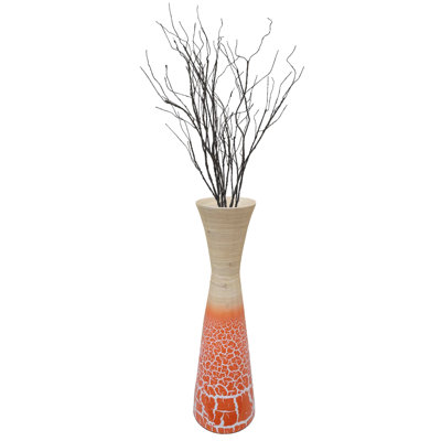 Orren Ellis 27" Elegant Bamboo Floor Vase with Hourglass Design - Ideal for Silk Plants Dried Branches or Long Stem Flowers - Perfect for Dining Room Living Room Entryway or Home Office Decor, Orange