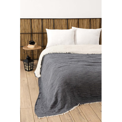 Couvre-lit double luxueux anthracite de 90,6 po x 98,4 po | 100% coton, 4 épaisseurs, lavable en machine à 30-40 ° C | Literie douce, durable et élégante pour un confort ultime | Parfait pour tout décor de chambre à coucher