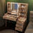 45" Fluted Makeup Vanity Desk with Mirror and Lights, 3-Color Clear Glass Door Dressing Table with Charging Station
