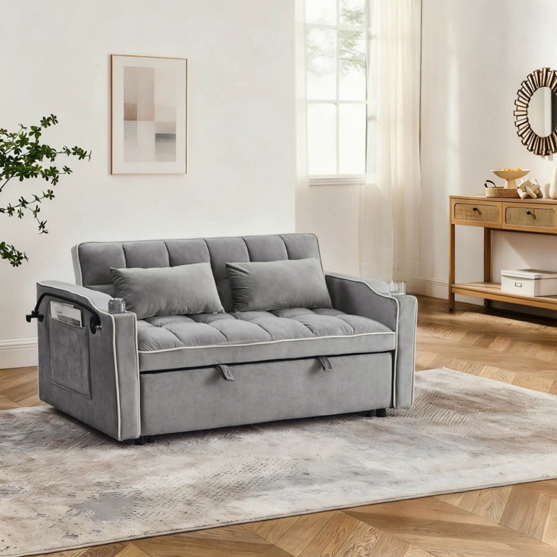 Canapé-lit pliable polyvalent de 55,51 pouces, Gris