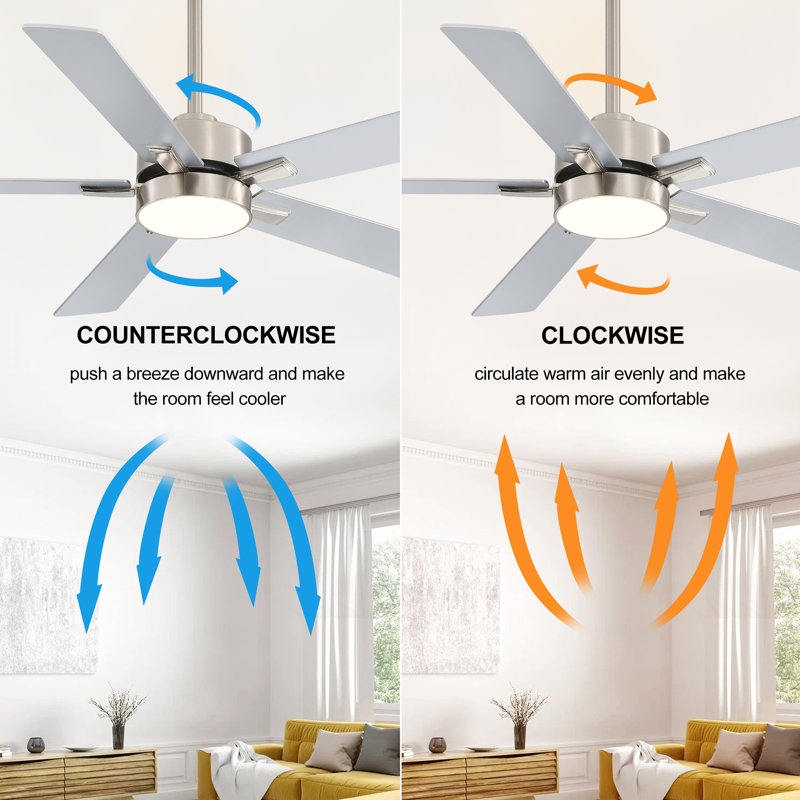 Rolanda 52" 5-inch Downrod Mount Ceiling Fan with Light Kit and Remote Control, Satin Nickel with Silver Blades