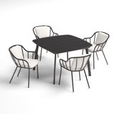 Malti 5-Piece 45" Square Dining Table & Armchairs Set - Bliss Linen Cushion