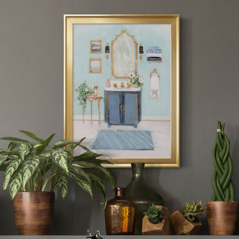 «Blue Bath II», peinture sur toile encadrée, H 22,5 po x l 30,5 po x P 1,5 po, Or
