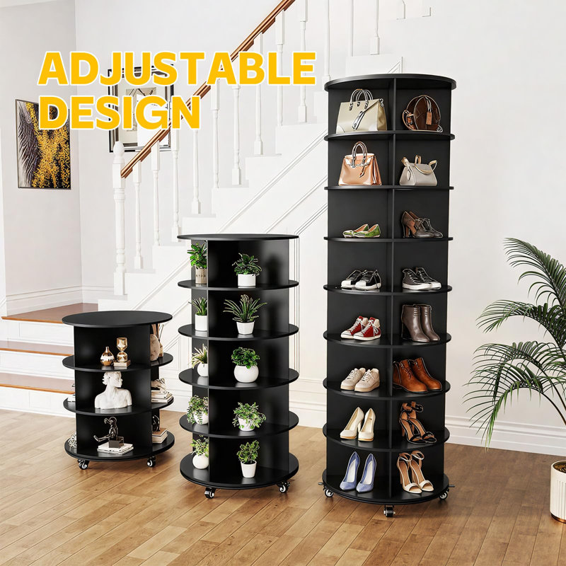 Range-chaussures rotatif à 8 niveaux, H 74 po x l 23,6 po x P 23,6 po, Noir