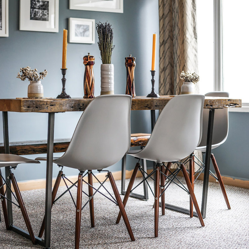 Horrace Solid Wood Top Metal Base Dining Table, 30" H x 96" L x 40" W, Clear