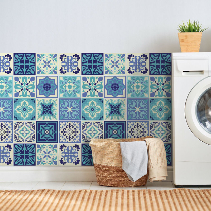 38.1cm W x 38.1cm L PVC Peel and Stick Mosaic Tile, Blue