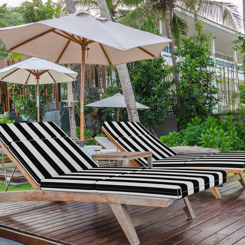 4In Chaise Lounge Cushions Outdoor(Set Of 2), Black;White Polyester