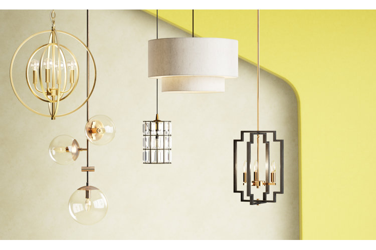 collection of five difference ceiling lights of different styles and shapes