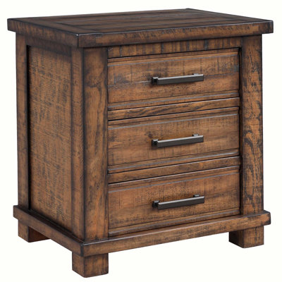 Rustic Three Drawer Reclaimed Solid Wood Framhouse Nightstand by Millwood Pines