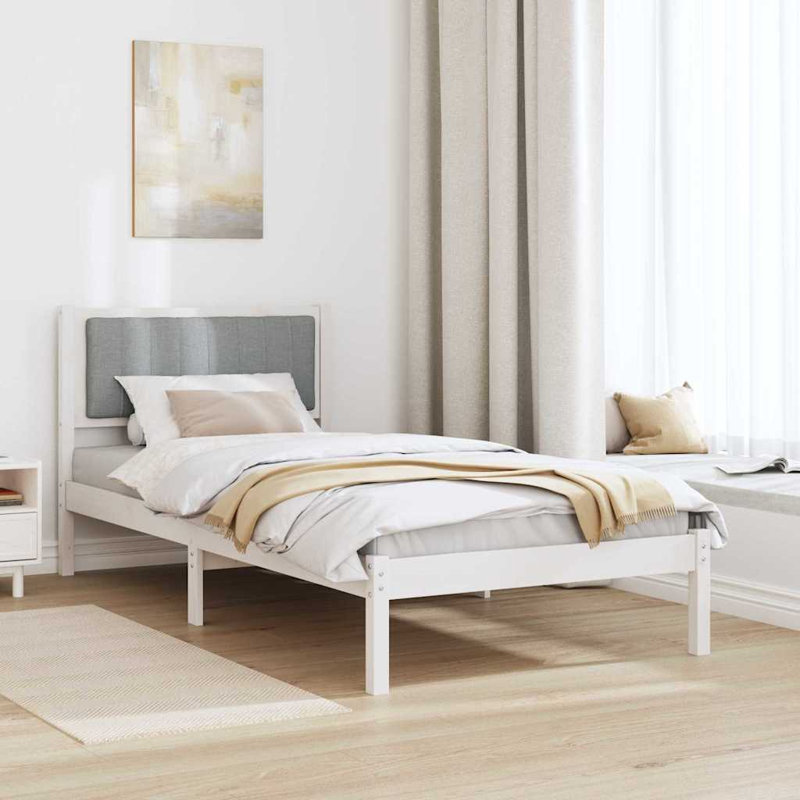 Solid Wood Bed Frame, European Single (90 x 190 cm), White/Light Grey