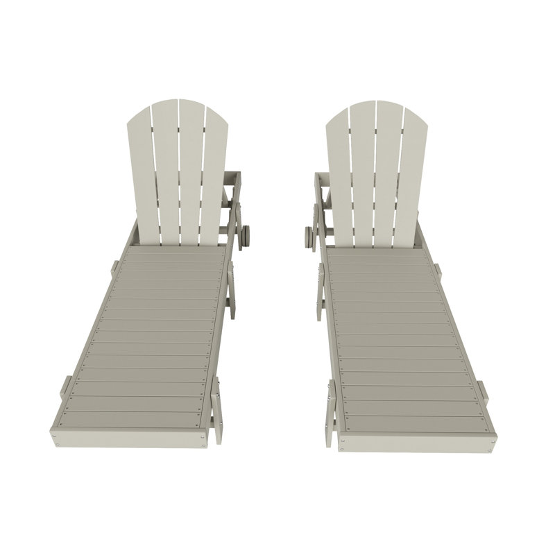 Laguna 77.6" Long Outdoor All-Weather Poly Reclining Chaise Lounge Set, Sand