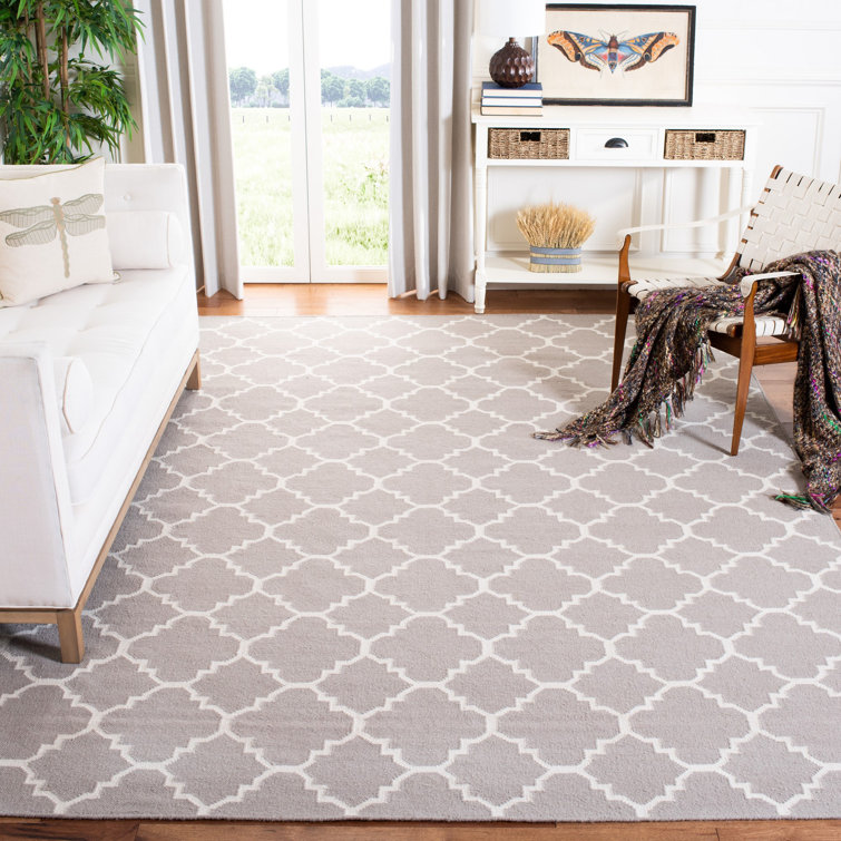 Rodgers Hand Woven Flat Weave Wool/Cotton Geometric Rug in Gray