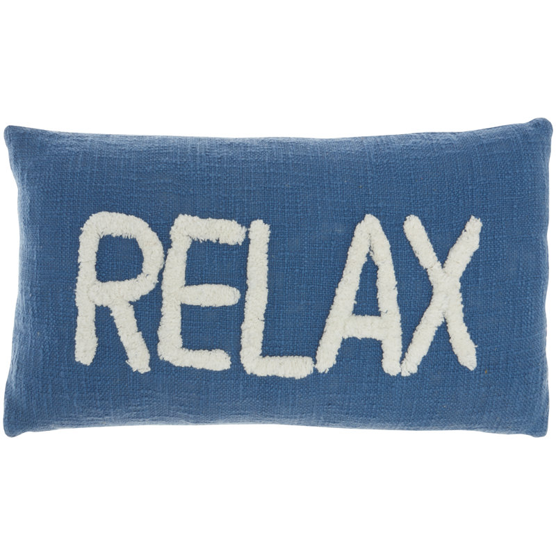 Blue Cotton Tufted 'Relax' Lumbar Throw Pillow