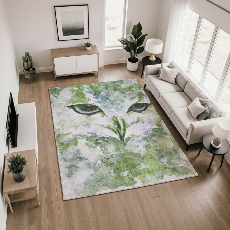 Premium Machine Washable Mayfield AMF2274 Animal Rug, Green, 3' x 5'