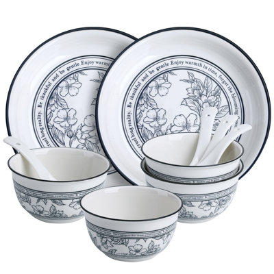 Floral Porcelain Bernard For 2, 10-Piece Plates And Bowls Set,Microwave & Dishwasher Safe, Elegant Gift Packaging