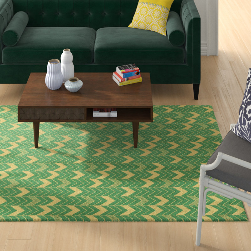 Tapis vert/jaune à chevrons lineed Stephenie, Rectangle 5 pi x 7 pi