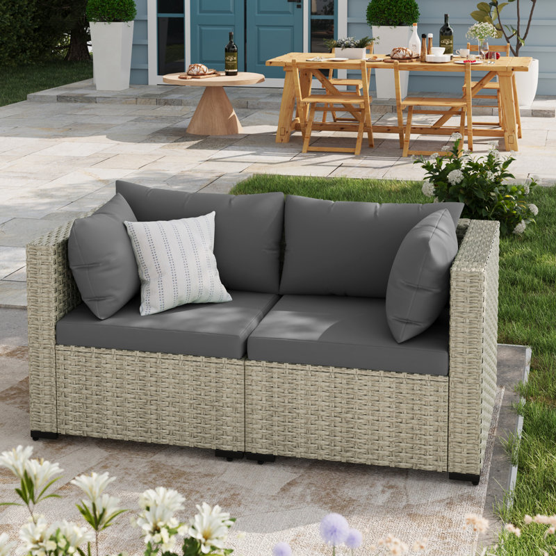2 Pieces Design-Oriented Rattan Patio Sofa With Cushions, Gray